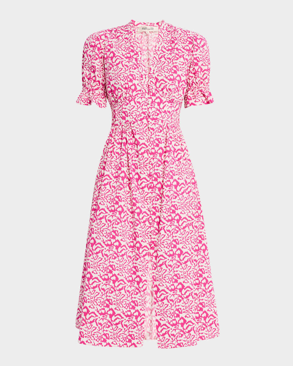 Erica Puff-Sleeve Cotton Midi Dress